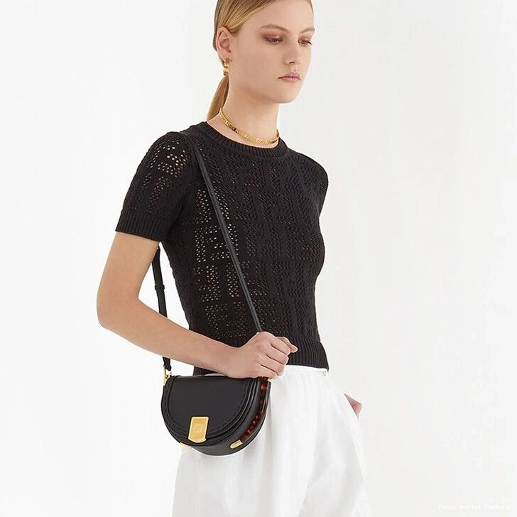 Vintage HOT Moonlight Logo In Bag Fendi Leather Calf ROMA Black 0731